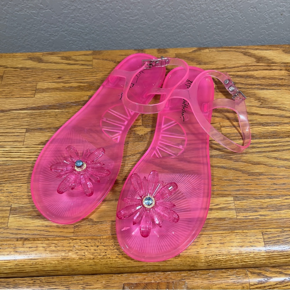 Betsey Johnson Sarai Bling Jelly Pink Flower Ladies Sandals  Size 11 Summer